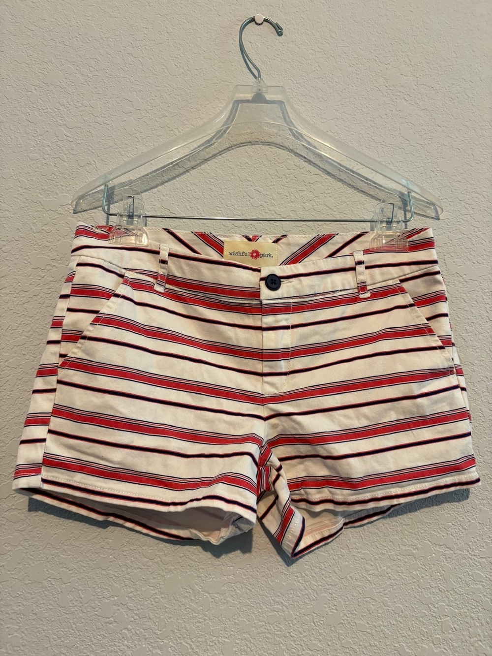 Wishful Park White Shorts with Red & Navy Stripes